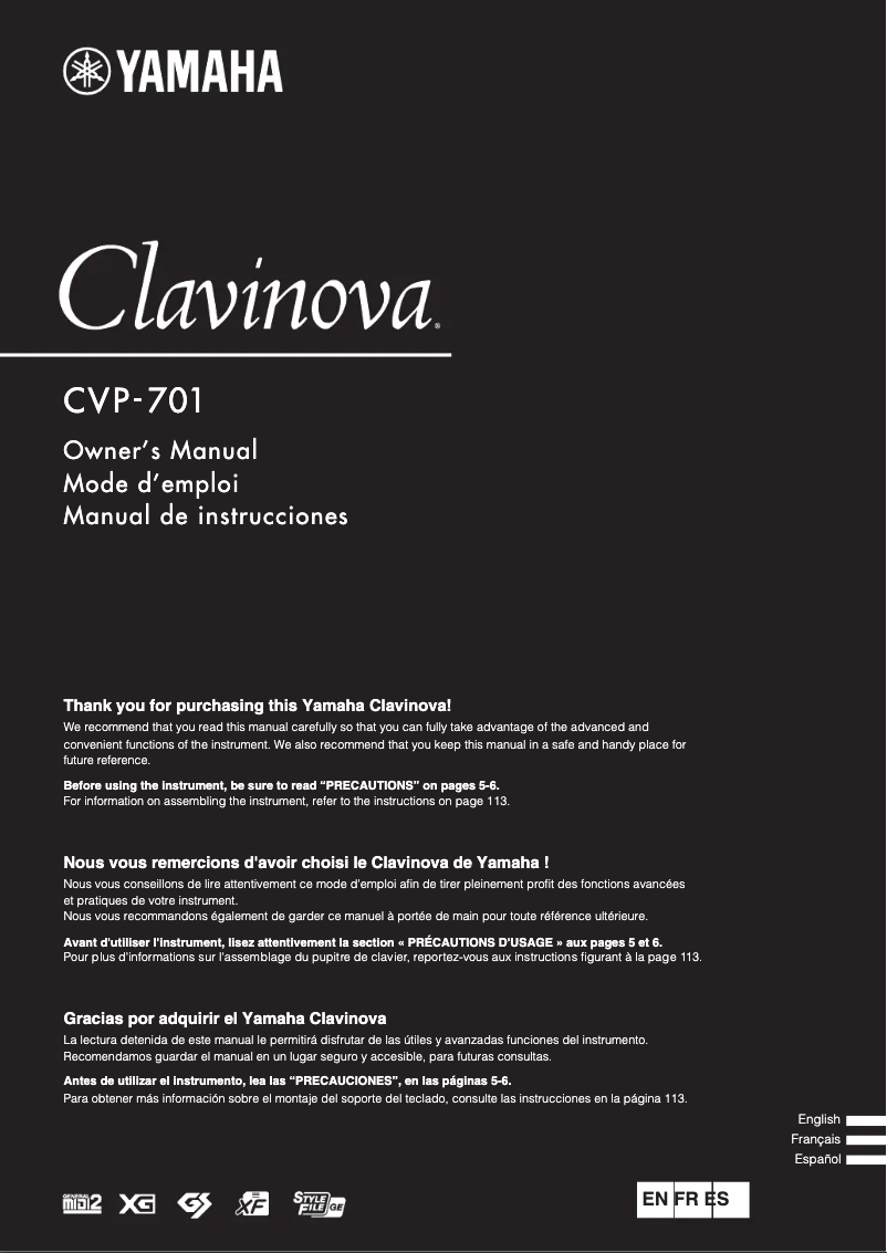 Imagen de la primera página del manual del dispositivo Clavinova CVP-701
