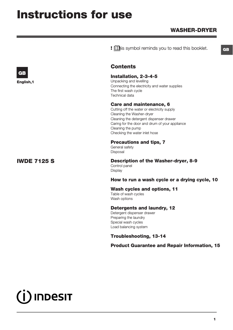 Imagen de la primera página del manual del dispositivo IWDE 7125 S (UK)