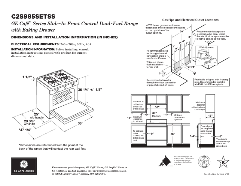 Página 1 del manual Ficha técnica GE Cafe C2S985SETSS