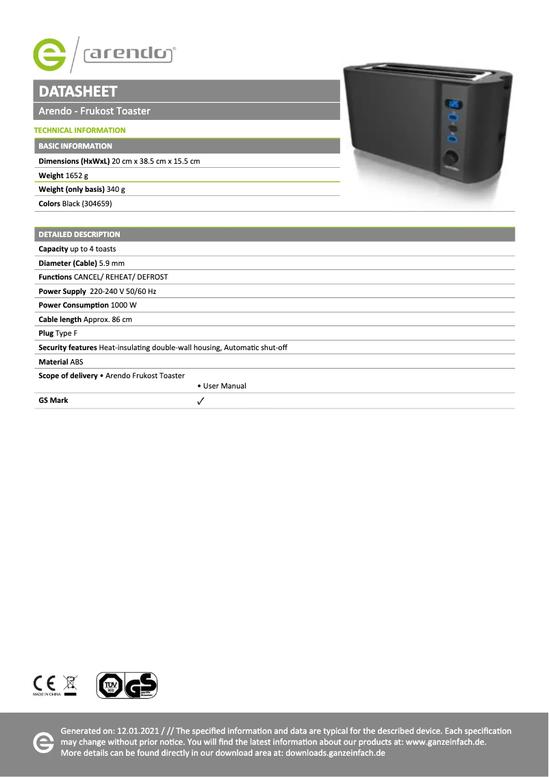 Imagen de la primera página del manual del dispositivo Frukost 304659
