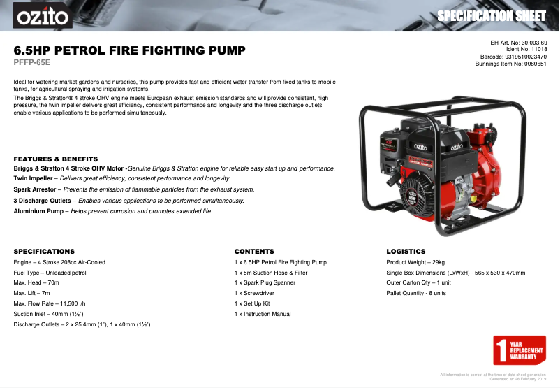 Imagen de la primera página del manual del dispositivo PFFP-65E