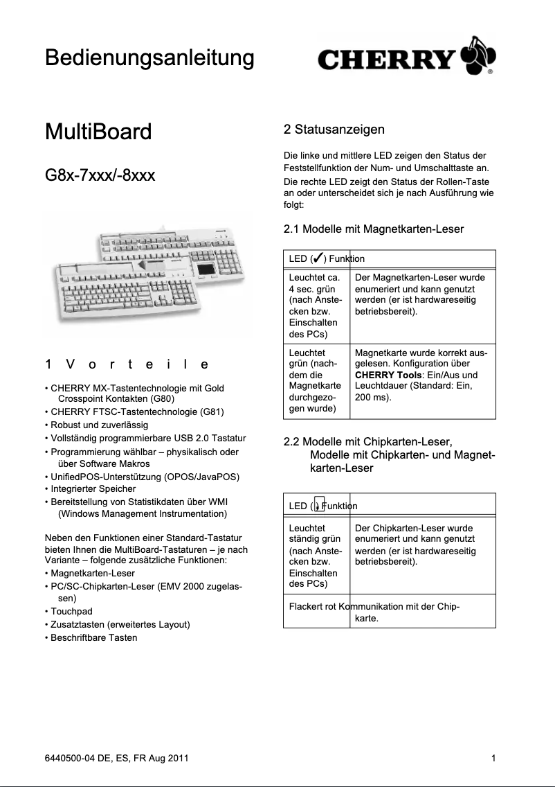 Imagen de la primera página del manual del dispositivo MultiBoard V2 G81-8040