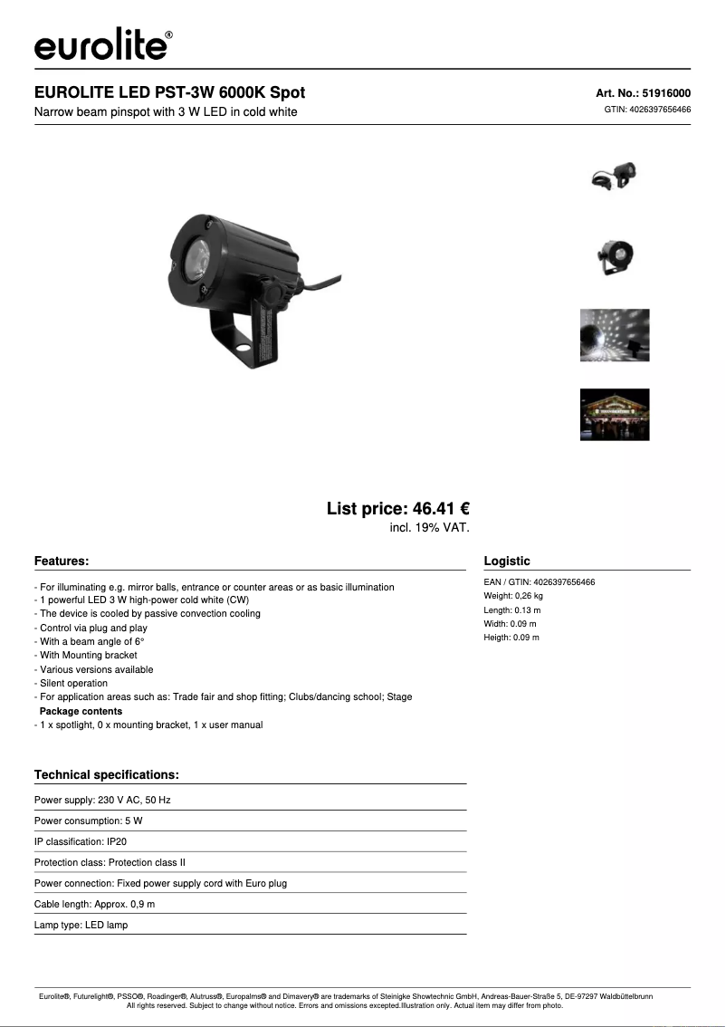 Página nº 1 - Ficha técnica Eurolite LED PST-3W