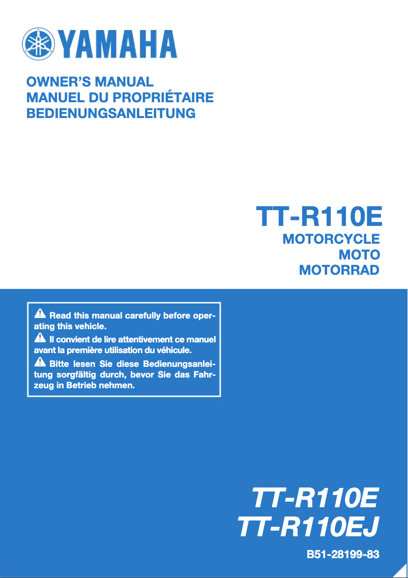 Página nº 1 - Manual de usuario Yamaha TT-R110E (2018)