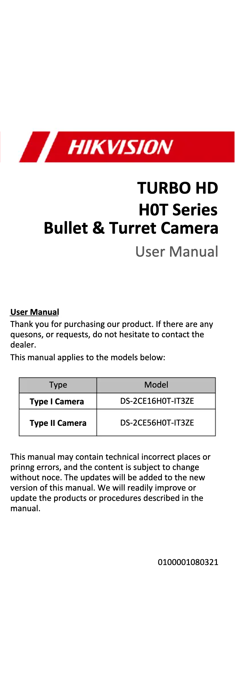 Página 1 del manual Manual de instrucciones Hikvision DS-2CE56H0T-IT3ZE