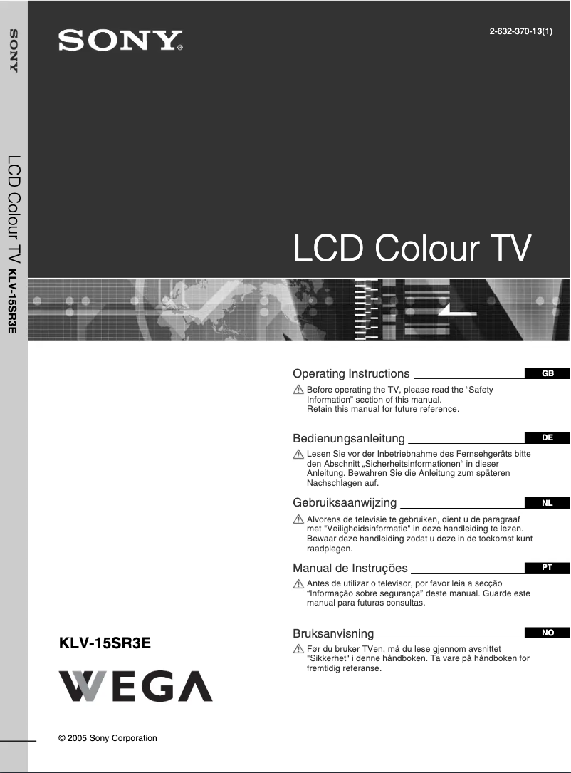 Página 1 del manual Manual de usuario Sony Wega KLV-15SR3E