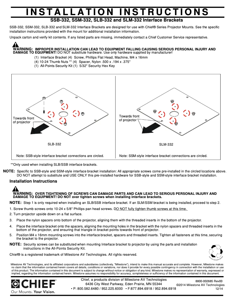 Página 1 del manual Manual de usuario Chief SLB332