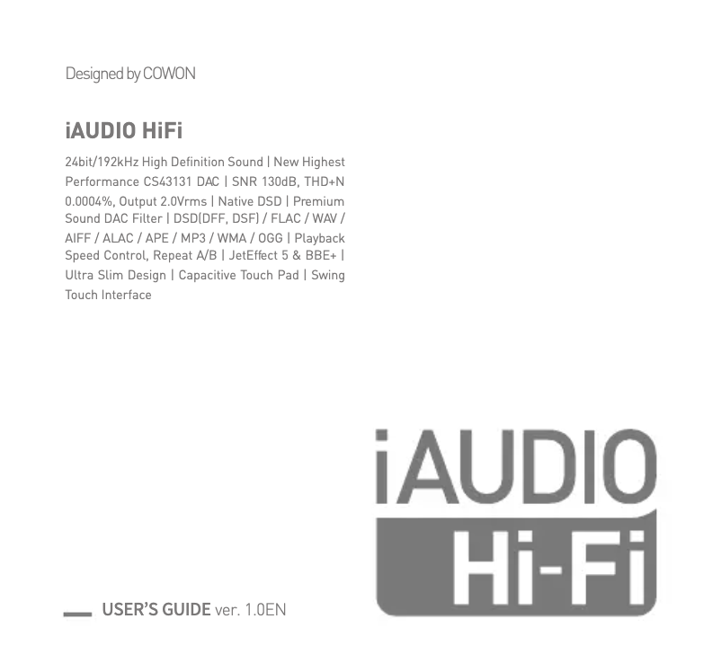 Imagen de la primera página del manual del dispositivo HiFi