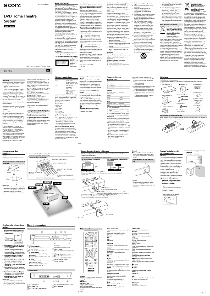 Imagen de la primera página del manual del dispositivo DAV-TZ135