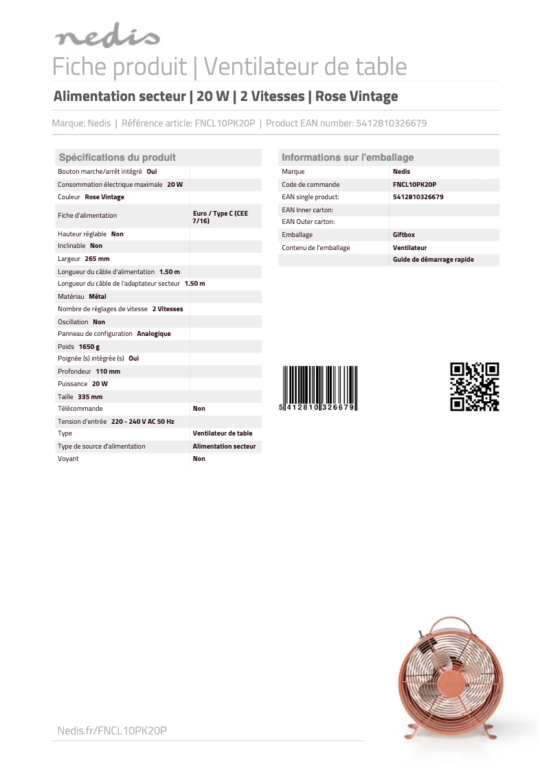 Página 1 del manual Manual de usuario Nedis FNCL10PK20P