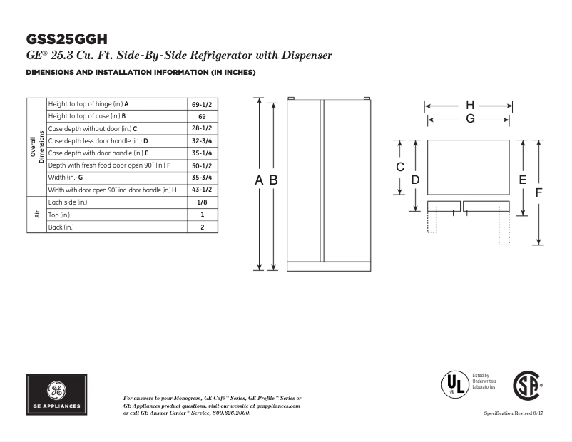 Página 1 del manual Ficha técnica GE GSS25GMHES