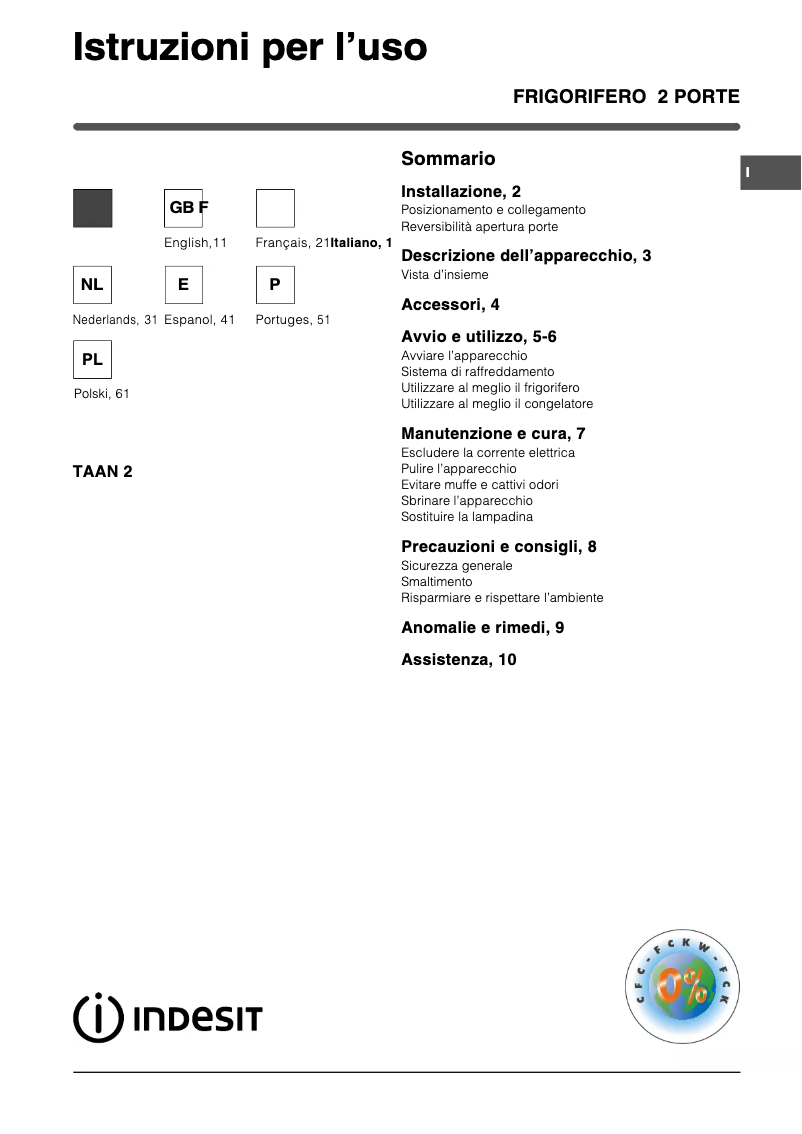 Página 1 del manual Manual de usuario Indesit TAAN 2