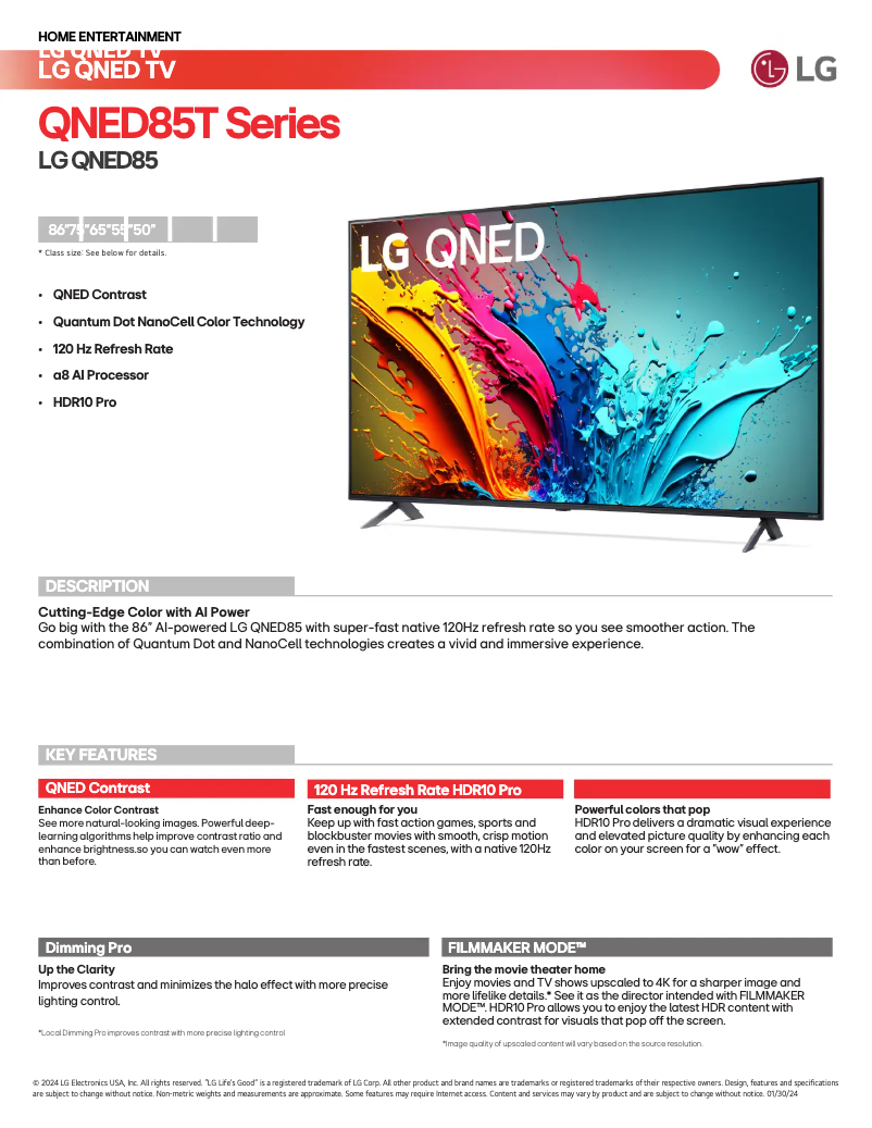 Página nº 1 - Ficha técnica LG 75QNED85TUA