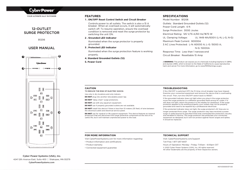 Imagen de la primera página del manual del dispositivo B1206