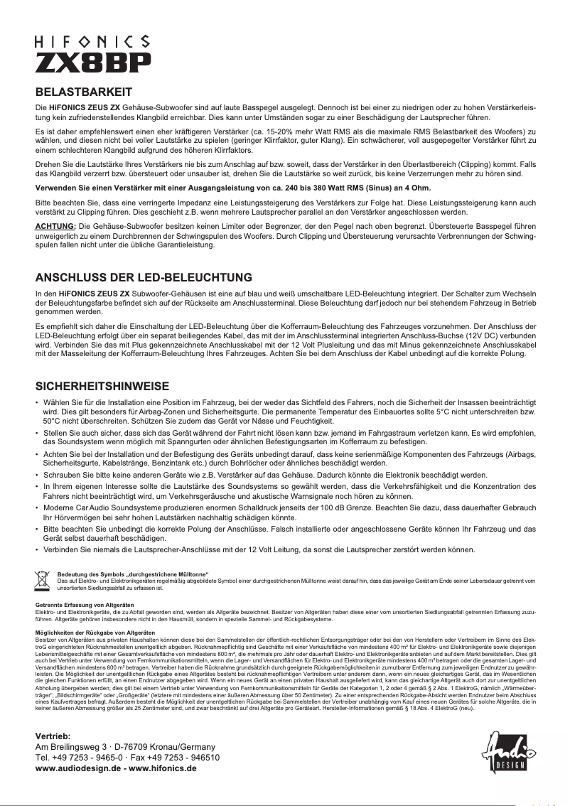 Página 1 del manual Manual de usuario Hifonics ZX8BP