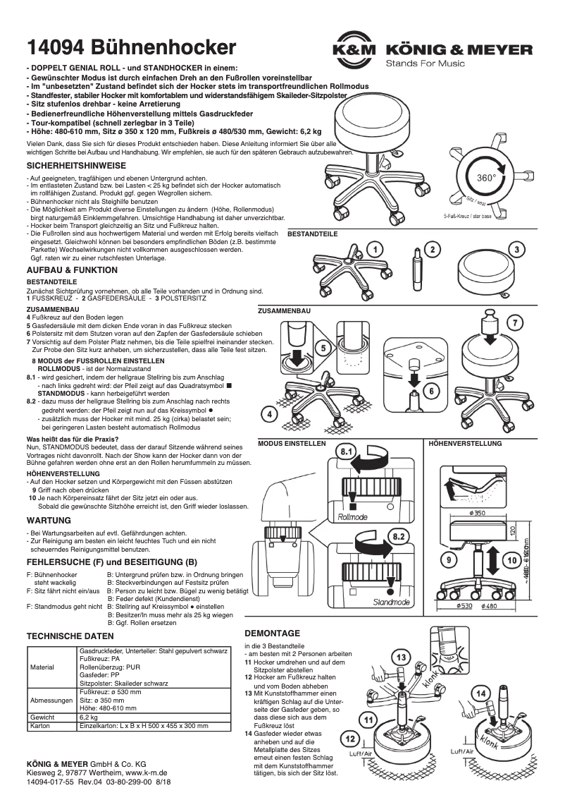 Página 1 del manual Manual de usuario Konig & Meyer Stage 14094