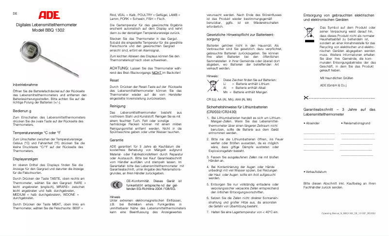 Imagen de la primera página del manual del dispositivo BBQ 1302