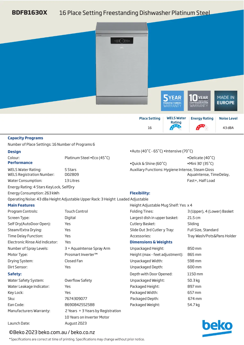 Imagen de la primera página del manual del dispositivo BDFB1630X