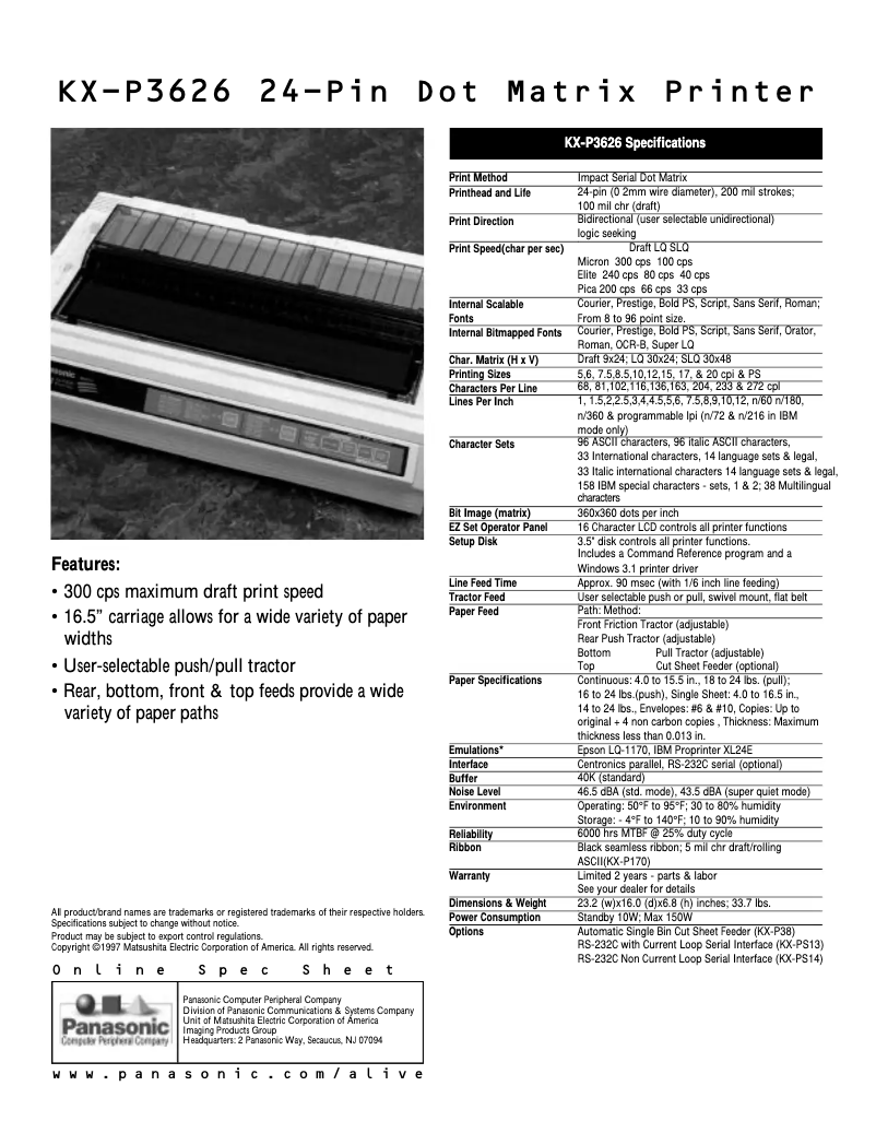 Imagen de la primera página del manual del dispositivo KX-P3626