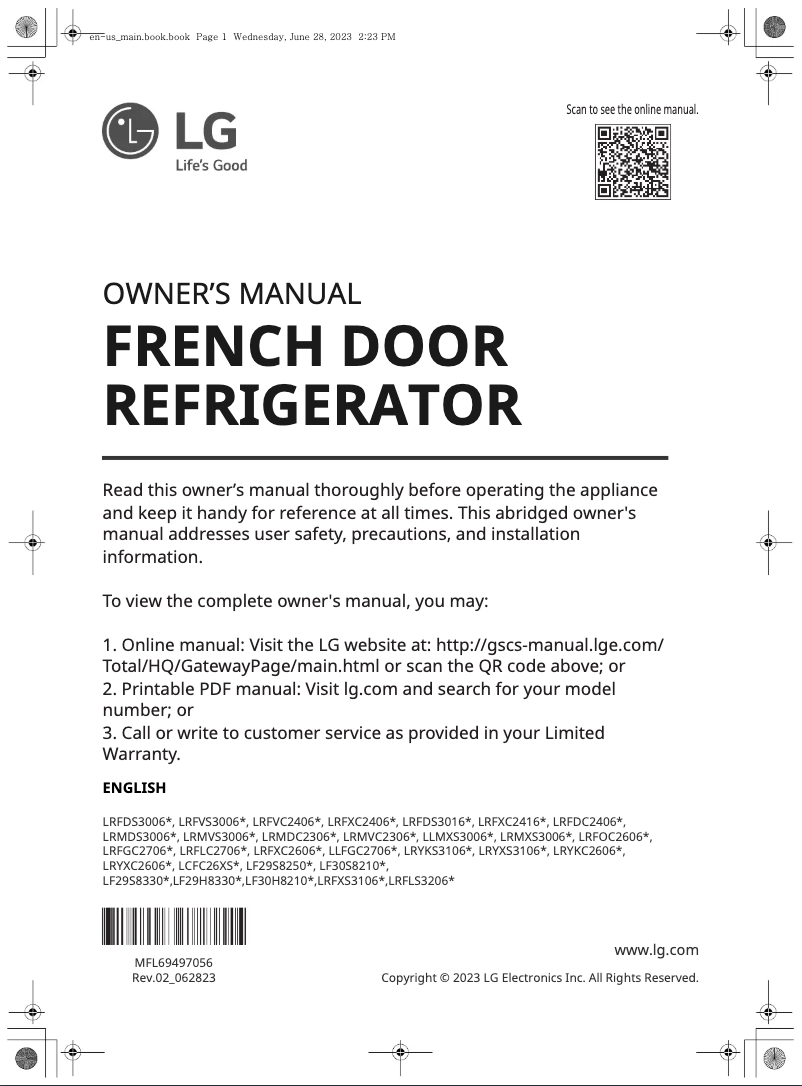 Imagen de la primera página del manual del dispositivo LRFXC2606S