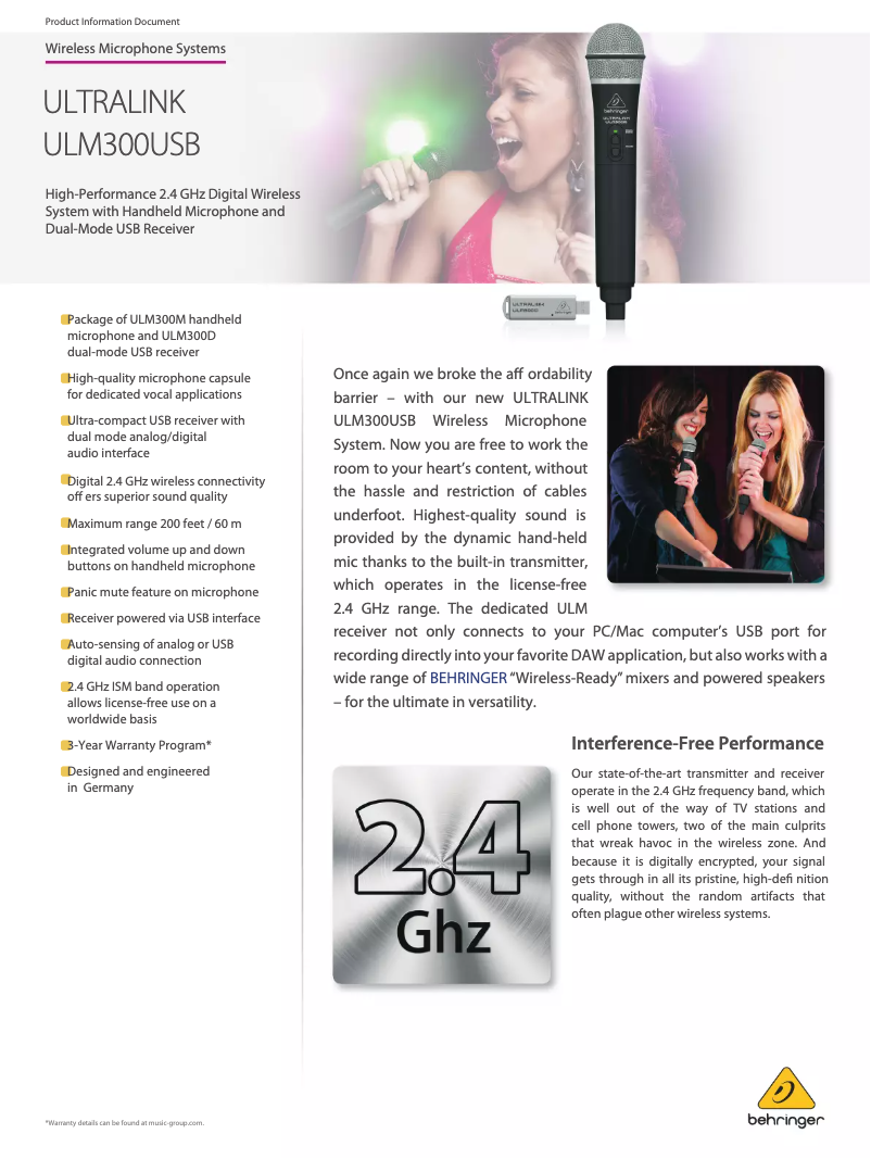 Imagen de la primera página del manual del dispositivo UltraLink ULM300USB