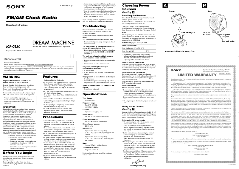 Página nº 1 - Manual de usuario Sony ICF-C630