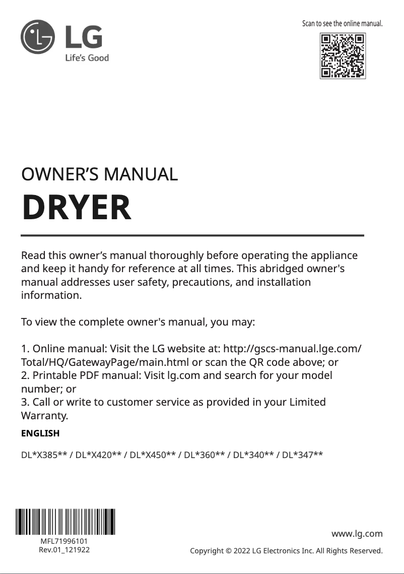 Imagen de la primera página del manual del dispositivo DLE3400W