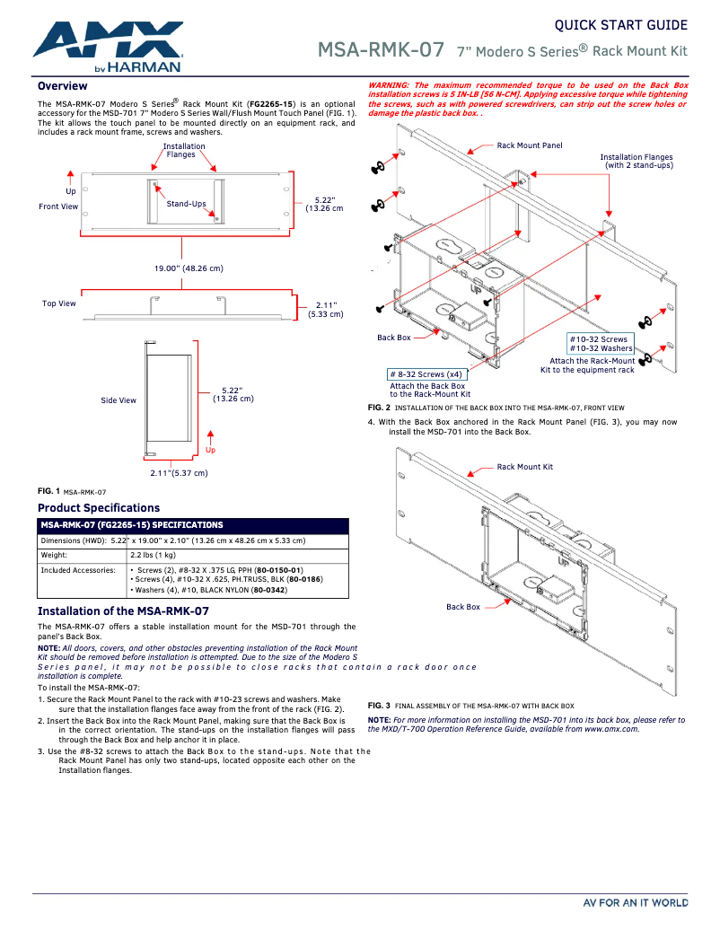 Página 1 del manual Manual de usuario AMX MSA-RMK-07