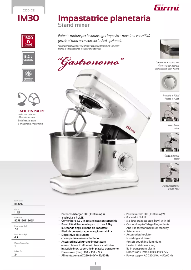 Página 1 del manual Ficha técnica Girmi IM30