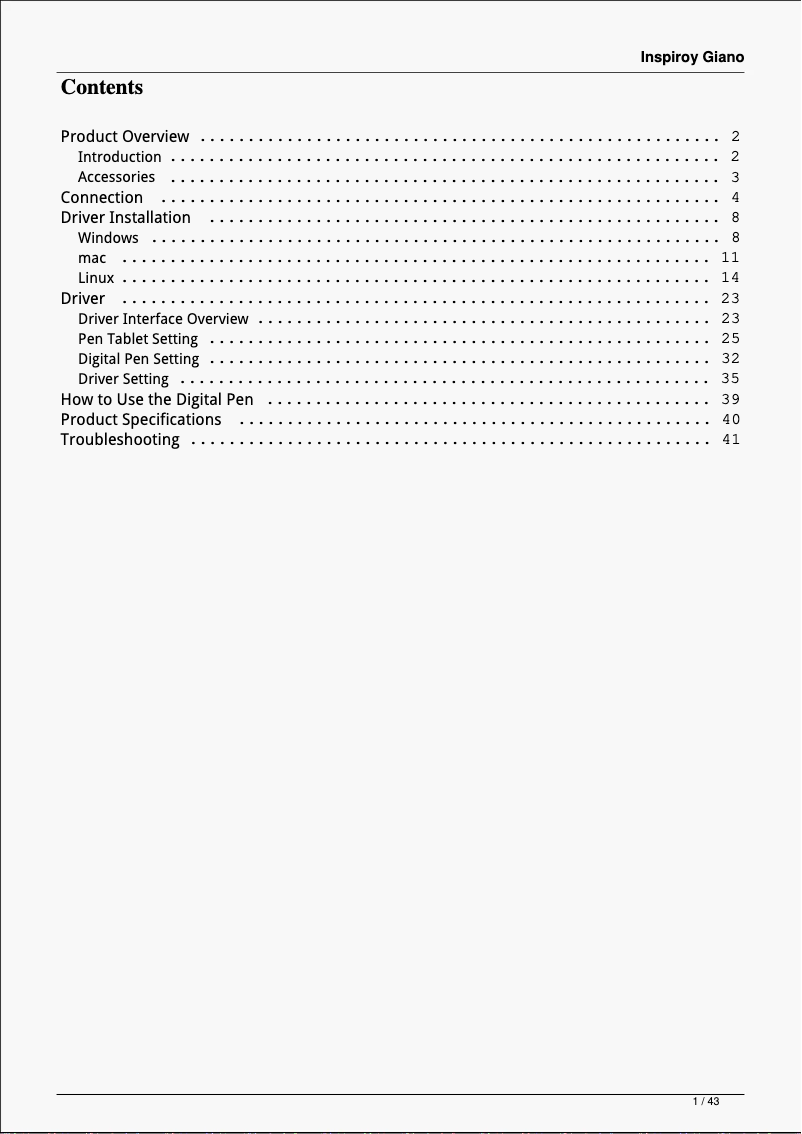 Página 1 del manual Manual de usuario Huion Inspiroy Giano