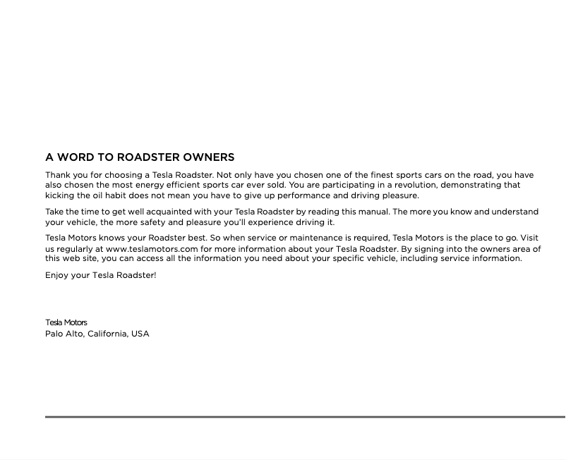 Página 1 del manual Manual de usuario Tesla Roadster (2010)