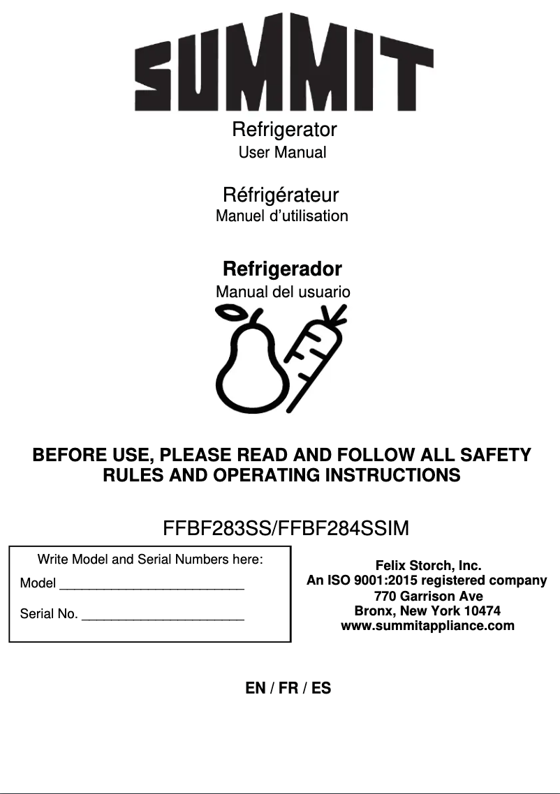 Página 1 del manual Manual de usuario Summit FFBF284SSIM