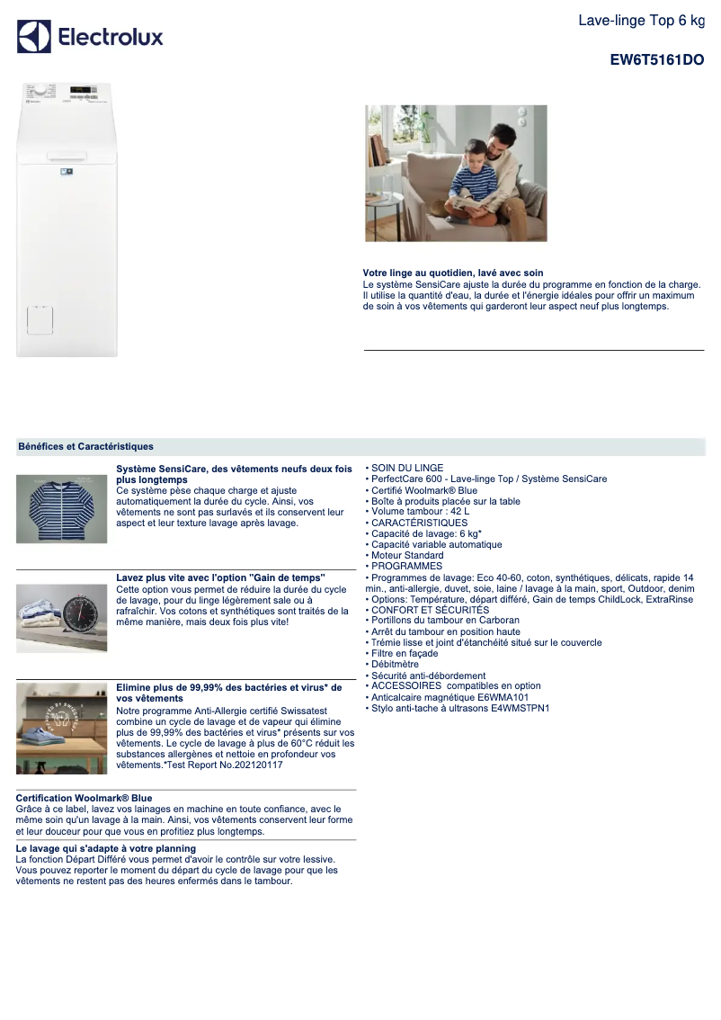 Página 1 del manual Ficha técnica Electrolux EW6T5161DO