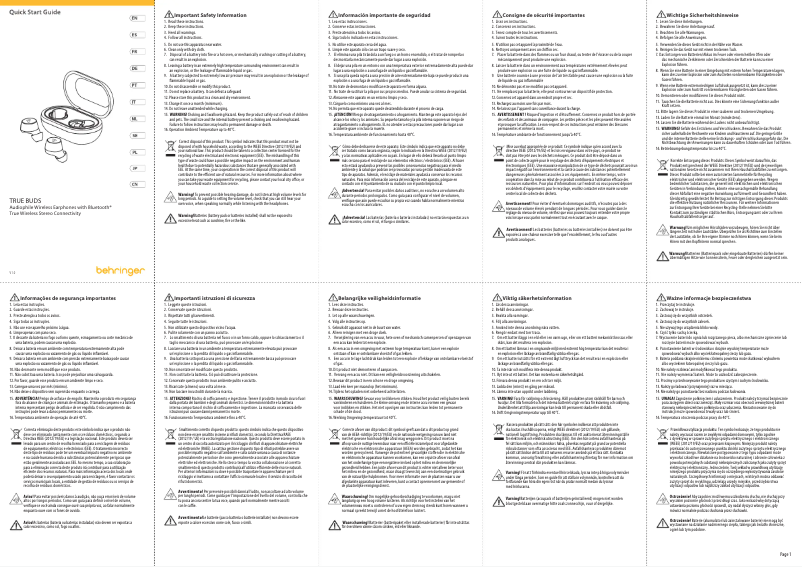 Página 1 del manual Guía de inicio rápido Behringer True Buds