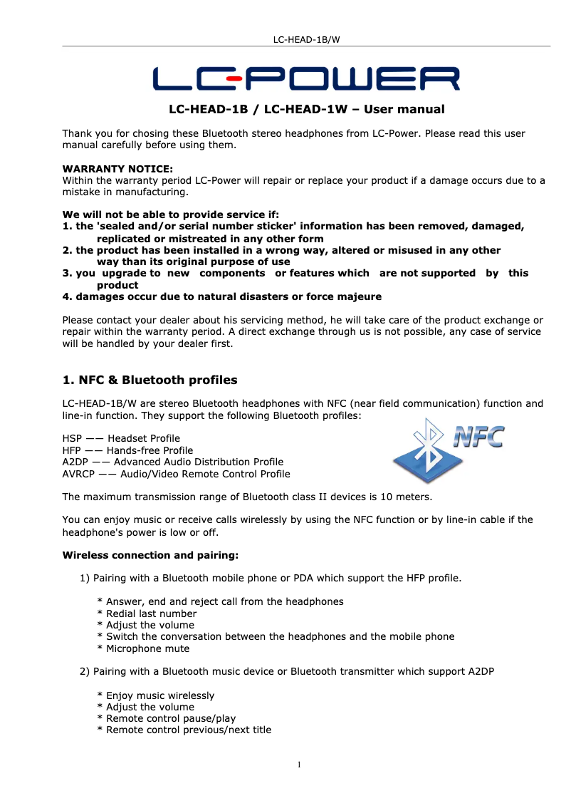 Imagen de la primera página del manual del dispositivo LC-HEAD-1W