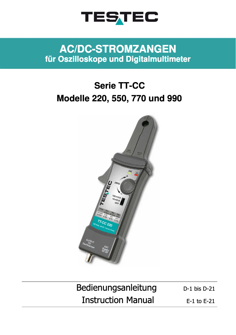 Imagen de la primera página del manual del dispositivo TT-CC 220