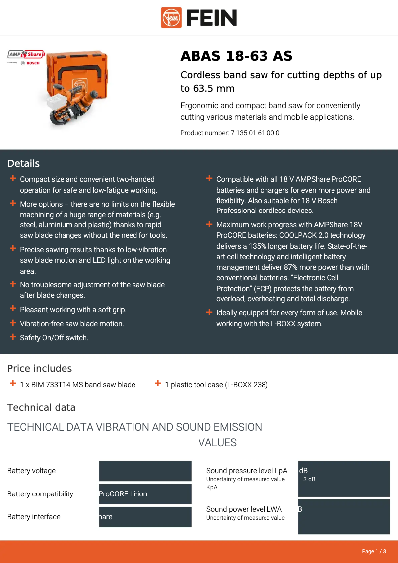 Página nº 1 - Ficha técnica Fein ABAS18-63AS