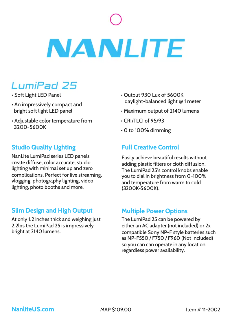 Página 1 del manual Manual de usuario Nanlite LumiPad 25