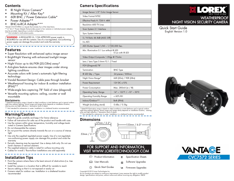Página nº 1 - Manual de usuario Lorex Vantage CVC7572PK4B
