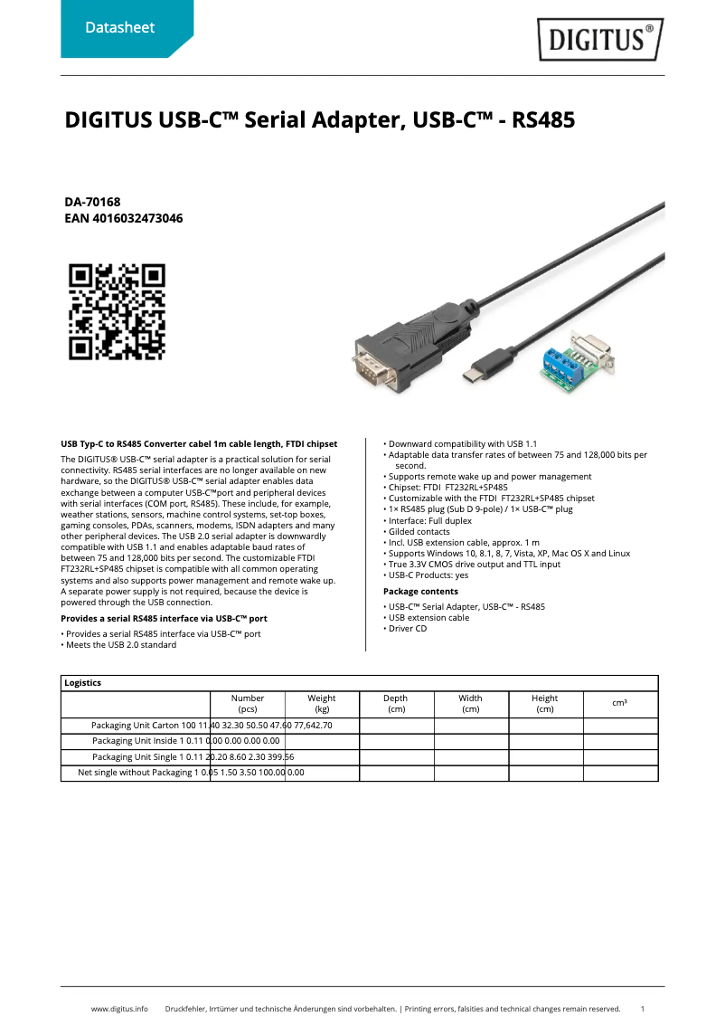 Imagen de la primera página del manual del dispositivo DA-70168