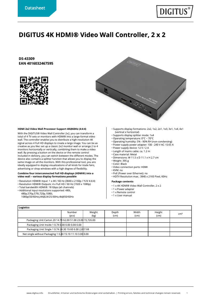 Página 1 del manual Ficha técnica Digitus DS-43309