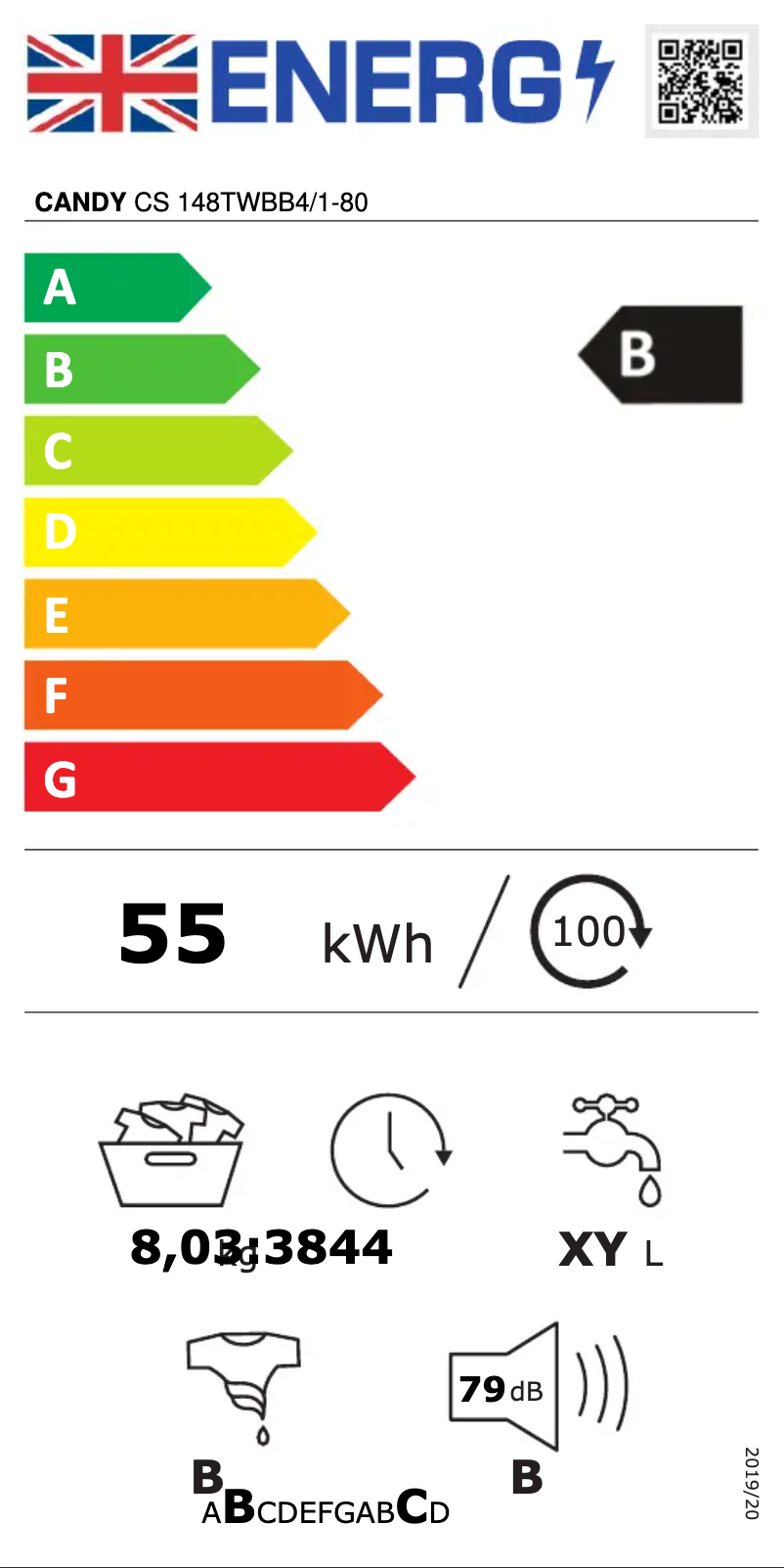 Página 1 del manual Etiqueta energética Candy CS 148TWBB4/1-80