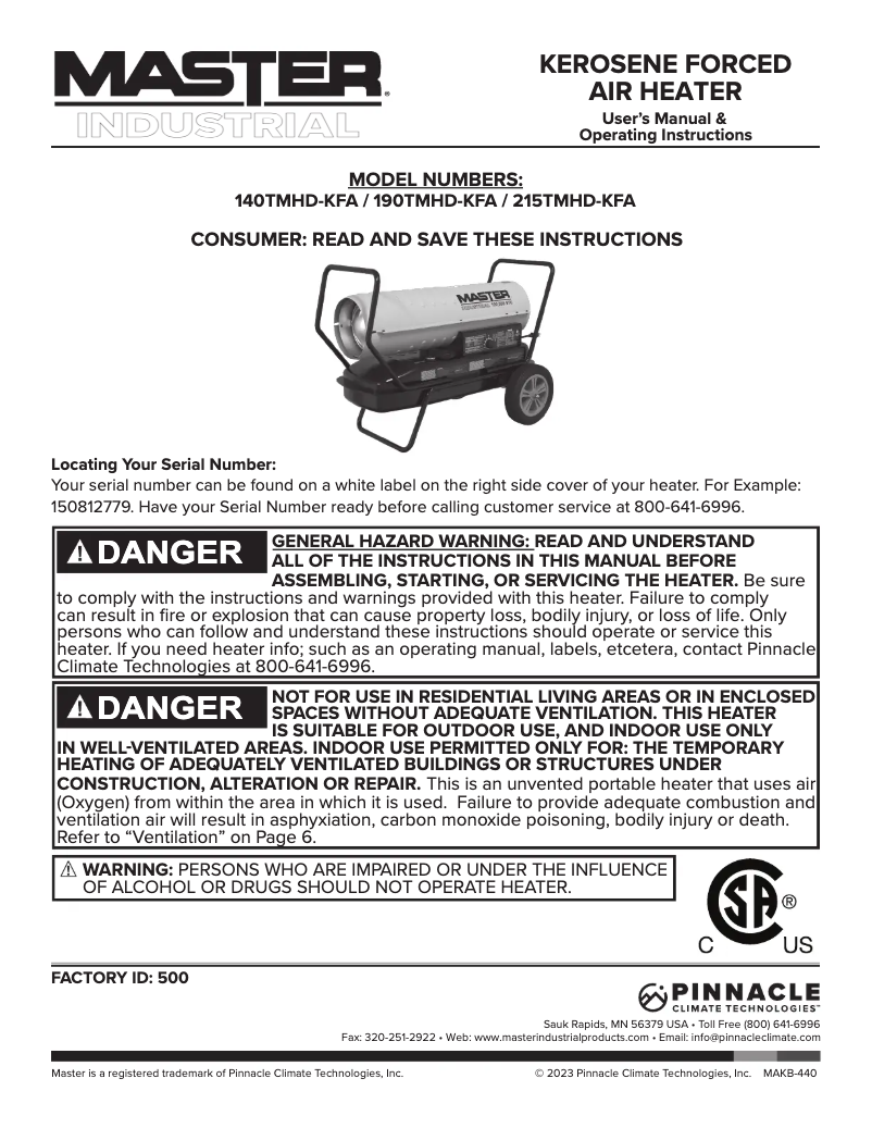 Página 1 del manual Manual de usuario Master 190TMHD-KFA