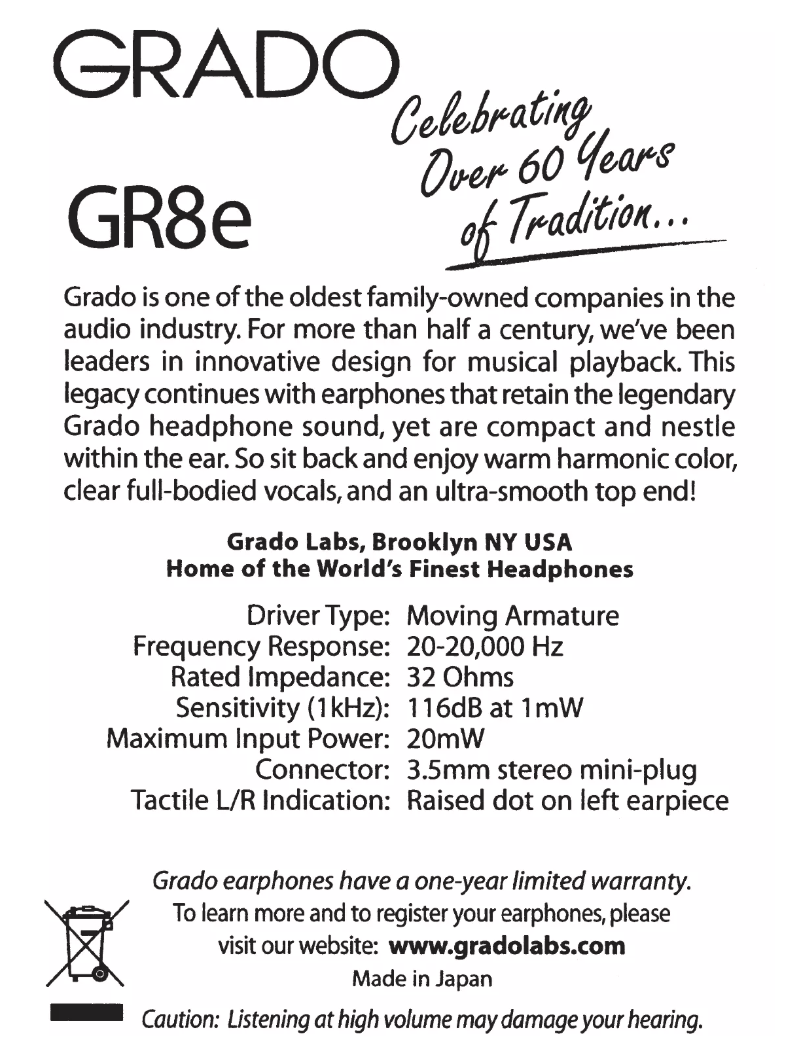 Imagen de la primera página del manual del dispositivo GR8e