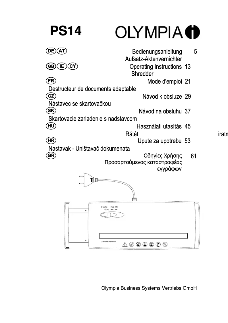 Imagen de la primera página del manual del dispositivo PS 14