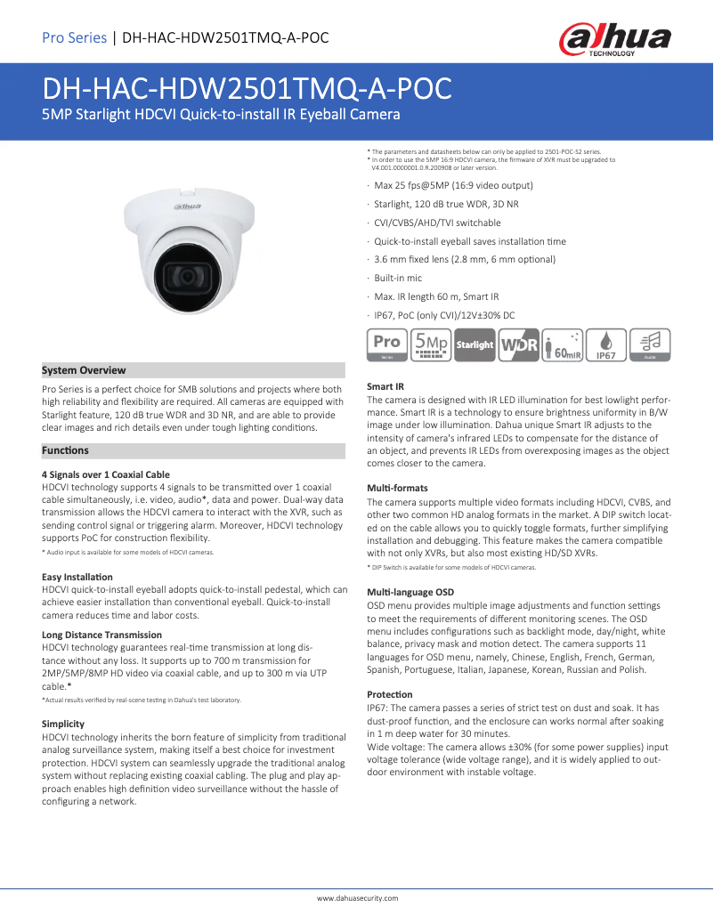 Página 1 del manual Ficha técnica Dahua Technology HAC-HDW2501TMQ-A-POC