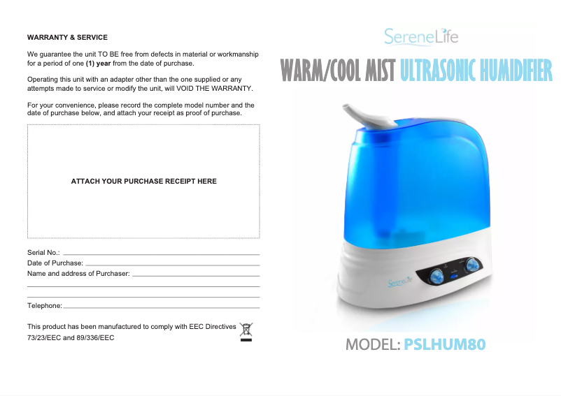 Página nº 1 - Manual de usuario SereneLife PSLHUM80