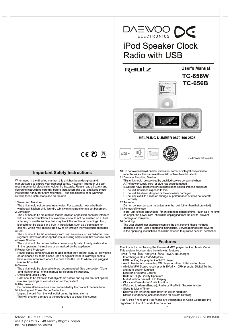 Página nº 1 - Manual de usuario Daewoo TC-656W