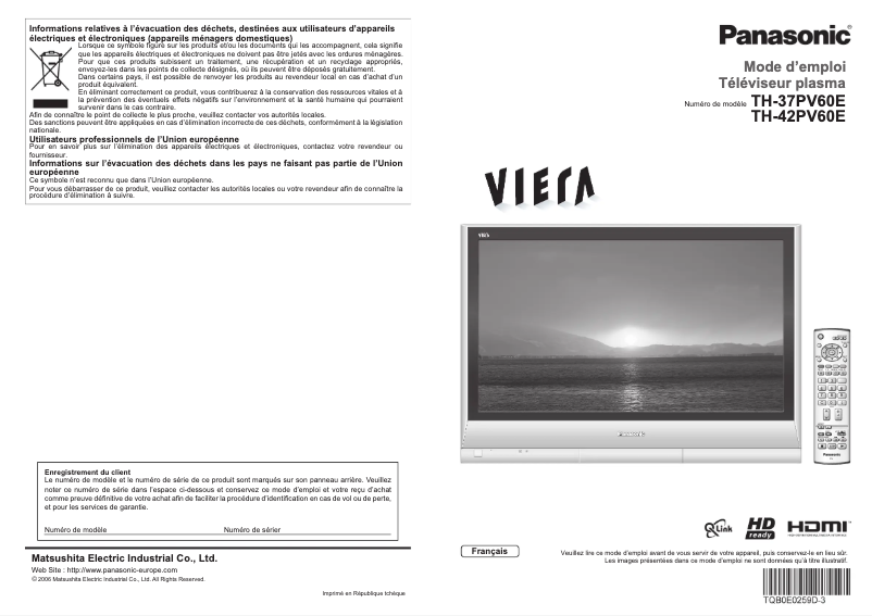 Imagen de la primera página del manual del dispositivo TH-37PV60E