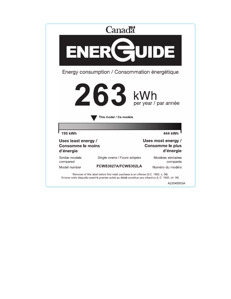 Página 1 del manual Etiqueta energética Frigidaire FCWS3027AB